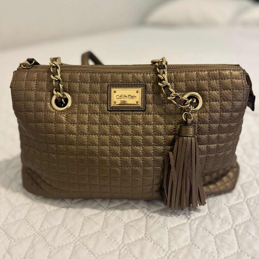 Calvin Klein Metallic Brown Quilted Shoulder Bag